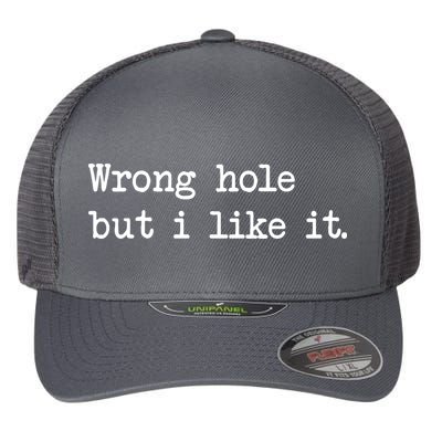 Wrong Hole But I Like It Funny Sayings Adult Humor Flexfit Unipanel Trucker Cap