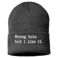 Wrong Hole But I Like It Funny Sayings Adult Humor Sustainable Knit Beanie