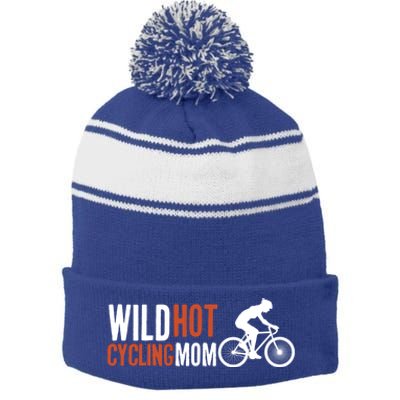 Wild Hot Cycling Mom Cycologist Biking Racing Bicycle Mtb Gift Stripe Pom Pom Beanie