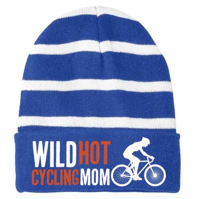 Wild Hot Cycling Mom Cycologist Biking Racing Bicycle Mtb Gift Striped Beanie with Solid Band