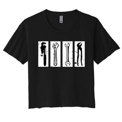 Wrench Heating Construction Plumber Plant Mechanic Women's Crop Top Tee