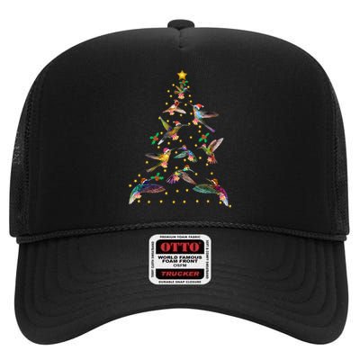 Watercolor Hummingbird Christmas Tree For Bird Lover High Crown Mesh Back Trucker Hat