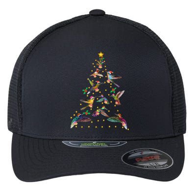 Watercolor Hummingbird Christmas Tree For Bird Lover Flexfit Unipanel Trucker Cap