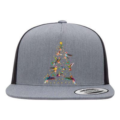 Watercolor Hummingbird Christmas Tree For Bird Lover Flat Bill Trucker Hat