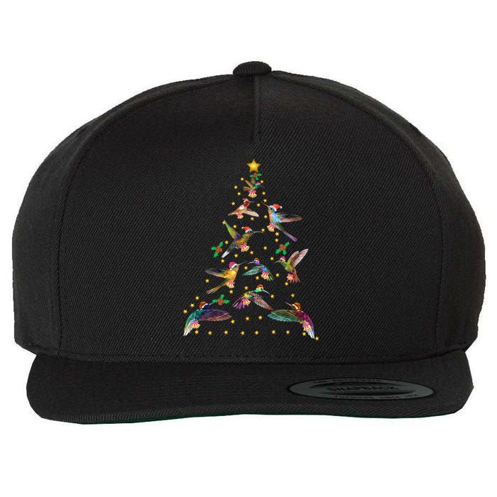 Watercolor Hummingbird Christmas Tree For Bird Lover Wool Snapback Cap