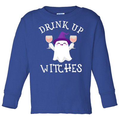 Wine Halloween Costume Here For The Boos Up Witches Funny Gift Toddler Long Sleeve Shirt