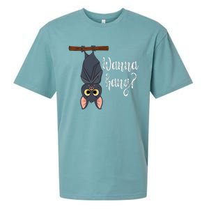 Wanna Hang Cute Funny Pun Bat Lover Halloween Sueded Cloud Jersey T-Shirt