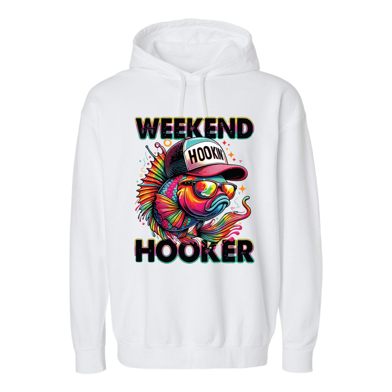 Weekend Hooker Colorful Fishing Garment-Dyed Fleece Hoodie