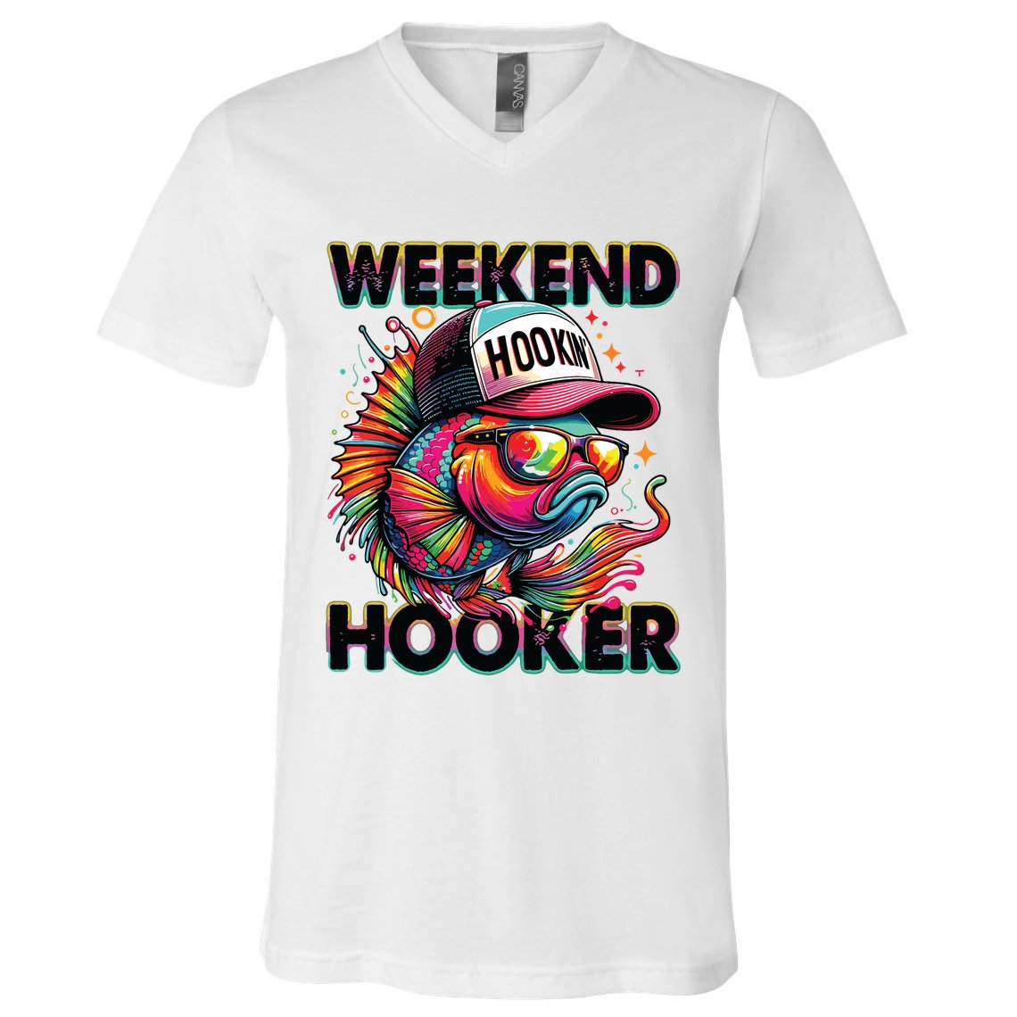 Weekend Hooker Colorful Fishing V-Neck T-Shirt