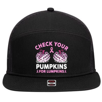 Women Halloween Check Your Pumpkins Breast Cancer Awareness Gift 7 Panel Mesh Trucker Snapback Hat