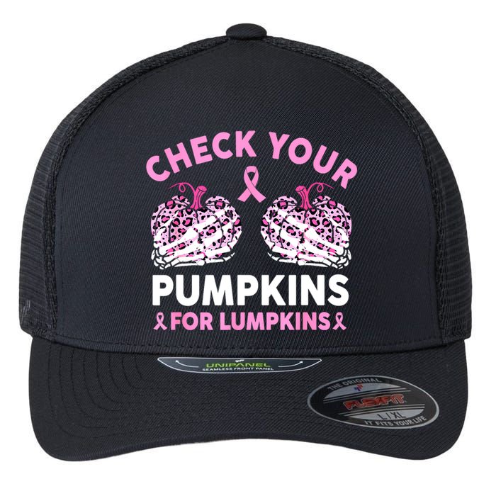 Women Halloween Check Your Pumpkins Breast Cancer Awareness Gift Flexfit Unipanel Trucker Cap