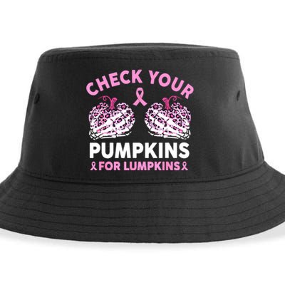 Women Halloween Check Your Pumpkins Breast Cancer Awareness Gift Sustainable Bucket Hat