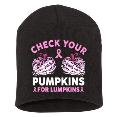 Women Halloween Check Your Pumpkins Breast Cancer Awareness Gift Short Acrylic Beanie