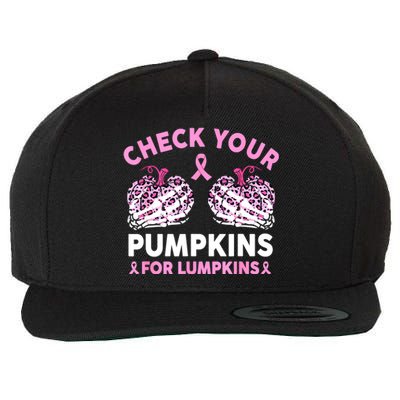 Women Halloween Check Your Pumpkins Breast Cancer Awareness Gift Wool Snapback Cap