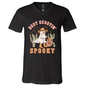 Western Halloween Cowboy Ghost Boot Scootin Spooky V-Neck T-Shirt