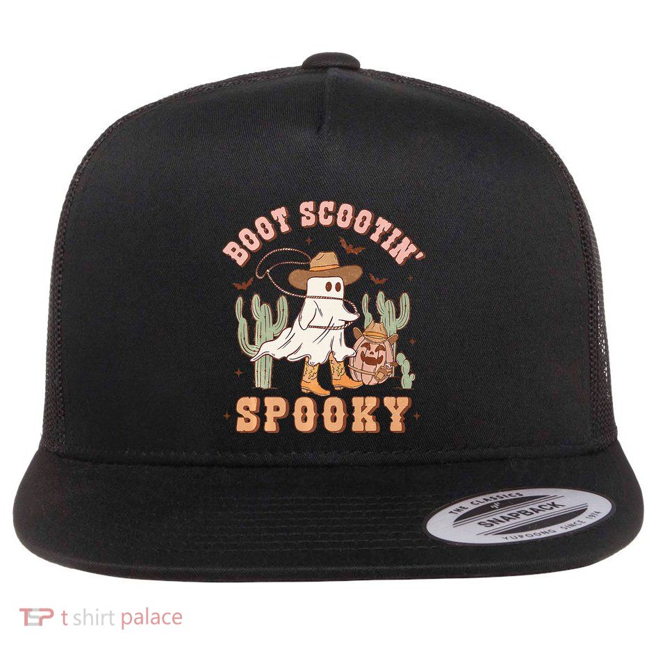 Western Halloween Cowboy Ghost Boot Scootin Spooky Flat Bill Trucker Hat