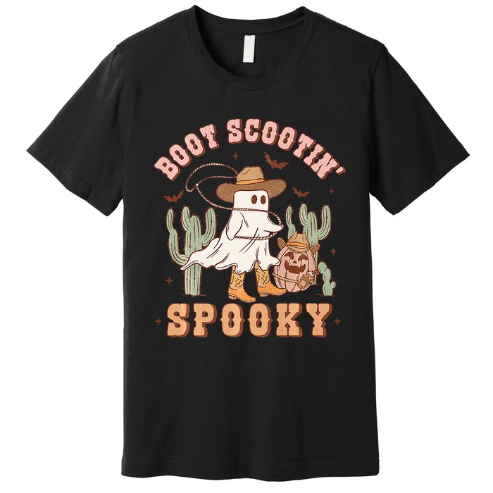 Western Halloween Cowboy Ghost Boot Scootin Spooky Premium T-Shirt