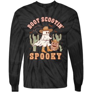 Western Halloween Cowboy Ghost Boot Scootin Spooky Tie-Dye Long Sleeve Shirt