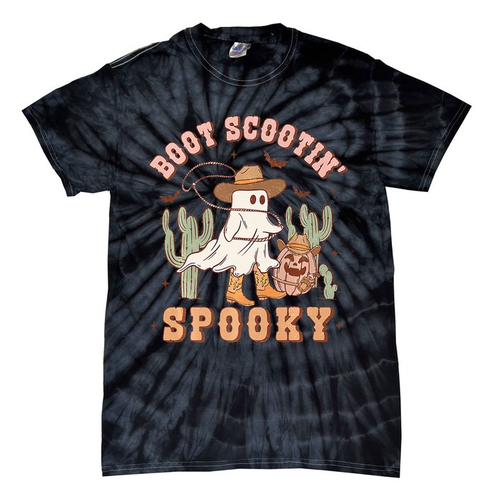 Western Halloween Cowboy Ghost Boot Scootin Spooky Tie-Dye T-Shirt