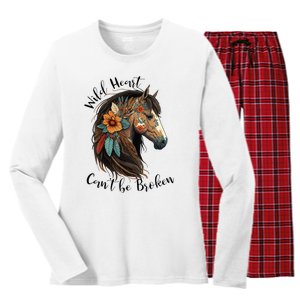 Wild Heart Can't Be Broken Wild Horse Horse Lover Gift Women's Long Sleeve Flannel Pajama Set 