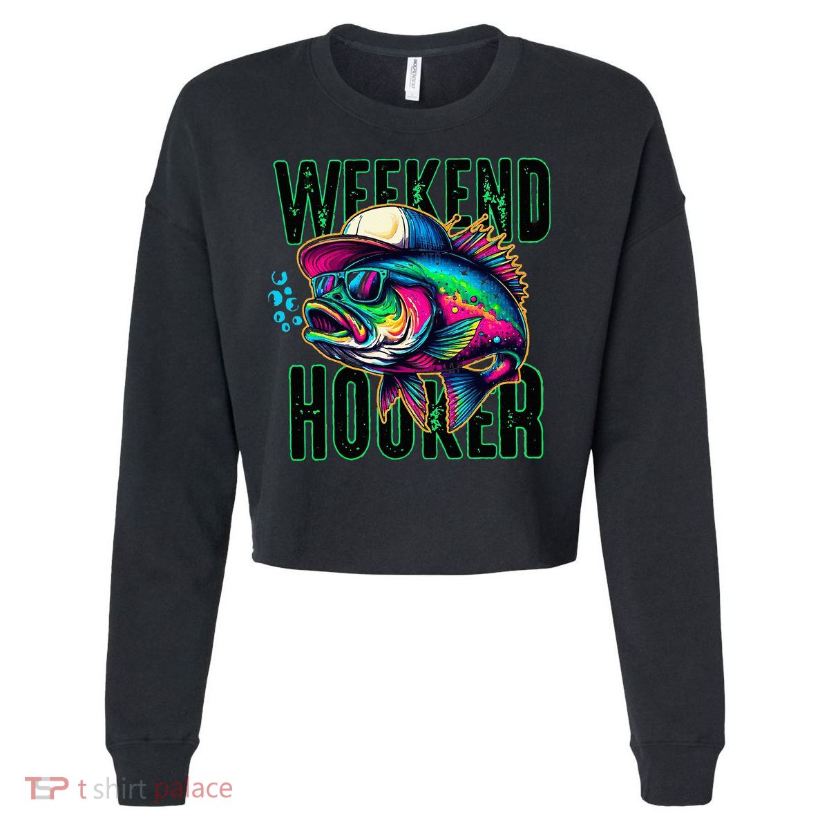 Weekend Hooker Colorful Fishing Cropped Pullover Crew