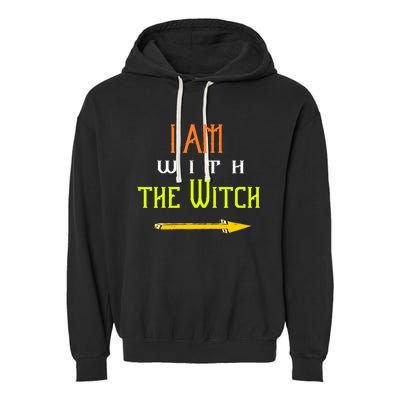 Witch Halloween Costume Funny I Am With The Witch Cool Gift Garment-Dyed Fleece Hoodie