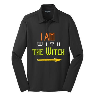 Witch Halloween Costume Funny I Am With The Witch Cool Gift Silk Touch Performance Long Sleeve Polo