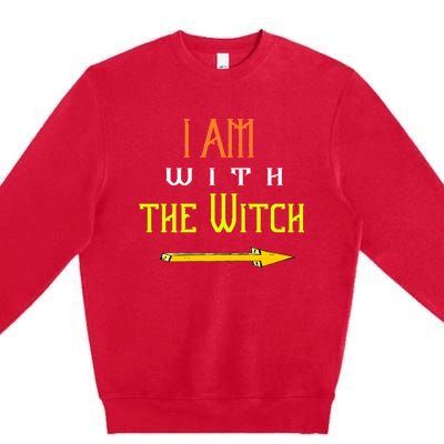 Witch Halloween Costume Funny I Am With The Witch Cool Gift Premium Crewneck Sweatshirt