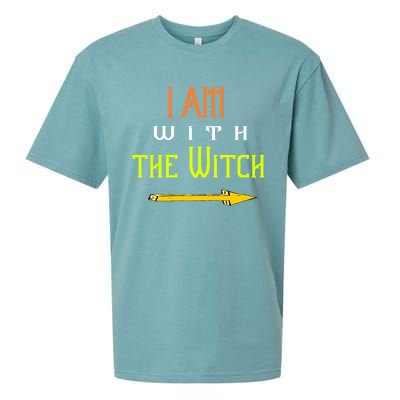 Witch Halloween Costume Funny I Am With The Witch Cool Gift Sueded Cloud Jersey T-Shirt