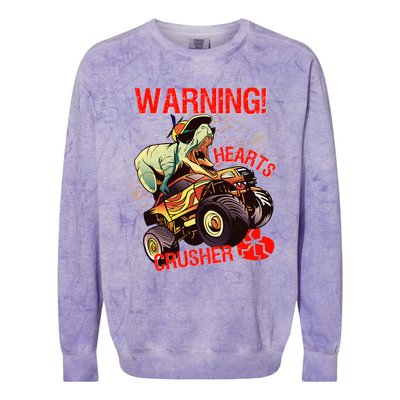 Warning Hearts Crusher T Rex Dinosaur Riding Monster Truck Great Gift Colorblast Crewneck Sweatshirt