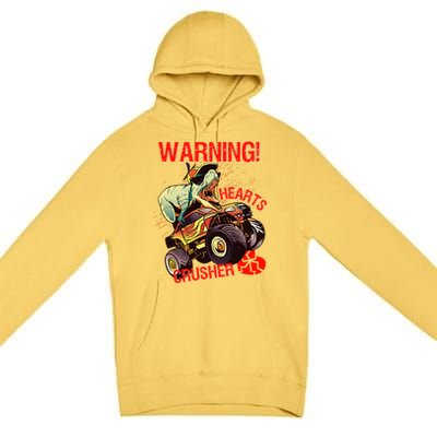 Warning Hearts Crusher T Rex Dinosaur Riding Monster Truck Great Gift Premium Pullover Hoodie