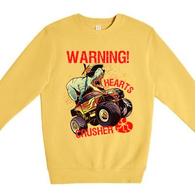 Warning Hearts Crusher T Rex Dinosaur Riding Monster Truck Great Gift Premium Crewneck Sweatshirt