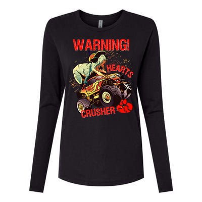 Warning Hearts Crusher T Rex Dinosaur Riding Monster Truck Great Gift Womens Cotton Relaxed Long Sleeve T-Shirt