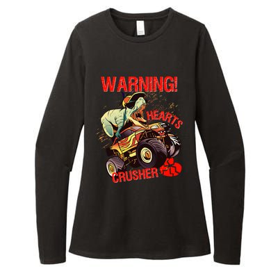 Warning Hearts Crusher T Rex Dinosaur Riding Monster Truck Great Gift Womens CVC Long Sleeve Shirt