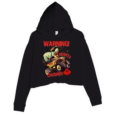 Warning Hearts Crusher T Rex Dinosaur Riding Monster Truck Great Gift Crop Fleece Hoodie