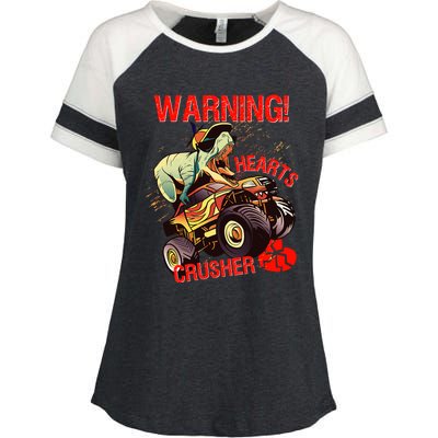 Warning Hearts Crusher T Rex Dinosaur Riding Monster Truck Great Gift Enza Ladies Jersey Colorblock Tee