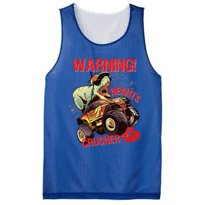 Warning Hearts Crusher T Rex Dinosaur Riding Monster Truck Great Gift Mesh Reversible Basketball Jersey Tank