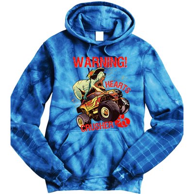 Warning Hearts Crusher T Rex Dinosaur Riding Monster Truck Great Gift Tie Dye Hoodie