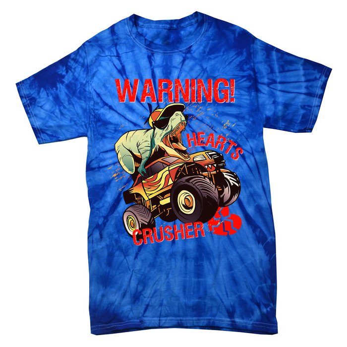 Warning Hearts Crusher T Rex Dinosaur Riding Monster Truck Great Gift Tie-Dye T-Shirt