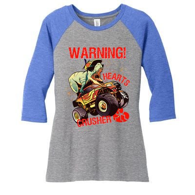 Warning Hearts Crusher T Rex Dinosaur Riding Monster Truck Great Gift Women's Tri-Blend 3/4-Sleeve Raglan Shirt