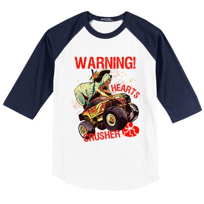 Warning Hearts Crusher T Rex Dinosaur Riding Monster Truck Great Gift Baseball Sleeve Shirt