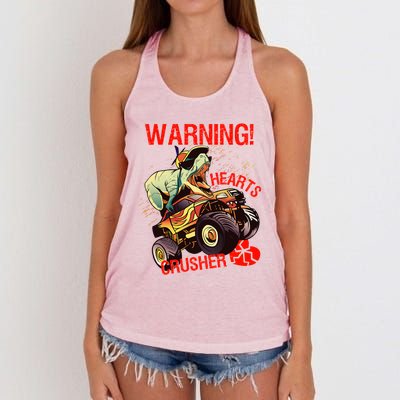 Warning Hearts Crusher T Rex Dinosaur Riding Monster Truck Great Gift Women's Knotted Racerback Tank