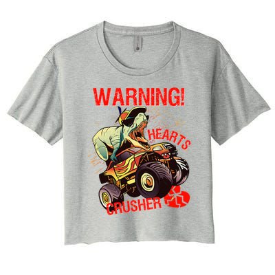 Warning Hearts Crusher T Rex Dinosaur Riding Monster Truck Great Gift Women's Crop Top Tee