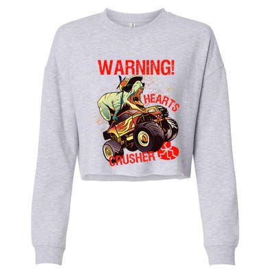 Warning Hearts Crusher T Rex Dinosaur Riding Monster Truck Great Gift Cropped Pullover Crew