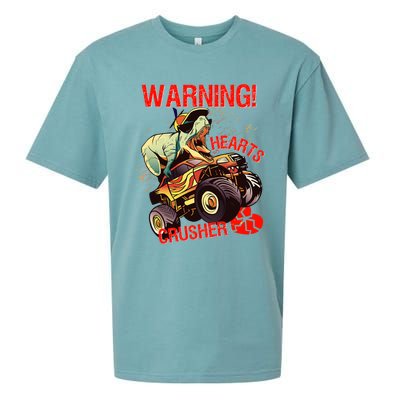 Warning Hearts Crusher T Rex Dinosaur Riding Monster Truck Great Gift Sueded Cloud Jersey T-Shirt