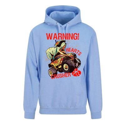 Warning Hearts Crusher T Rex Dinosaur Riding Monster Truck Great Gift Unisex Surf Hoodie