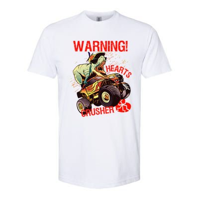 Warning Hearts Crusher T Rex Dinosaur Riding Monster Truck Great Gift Softstyle CVC T-Shirt