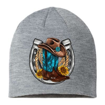 Western Horseshoe Cowboy Boots Hat Rope Sunflower Rodeo Dad Sustainable Beanie