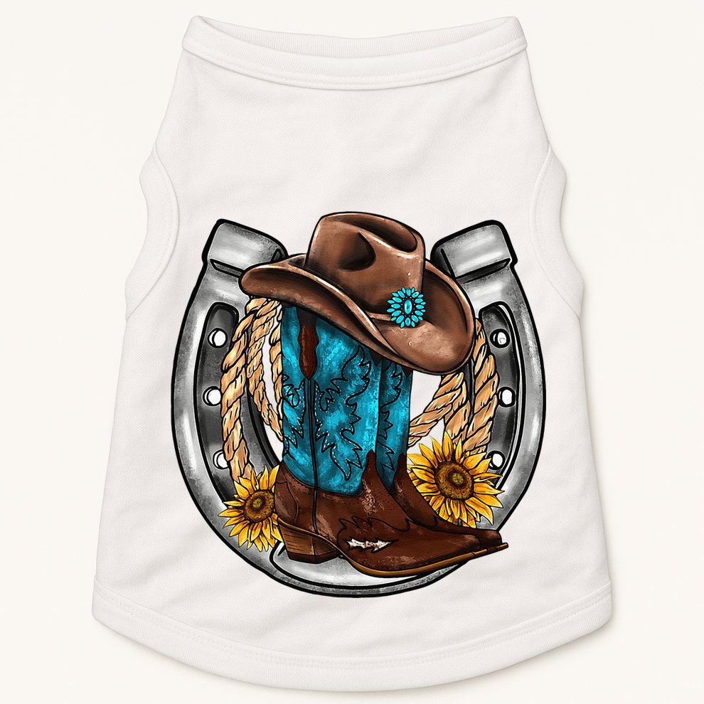 Western Horseshoe Cowboy Boots Hat Rope Sunflower Rodeo Dad Doggie Tank