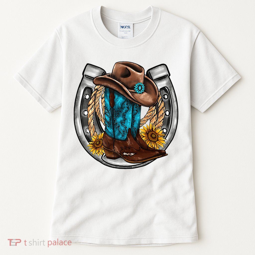 Western Horseshoe Cowboy Boots Hat Rope Sunflower Rodeo Dad Tall T-Shirt